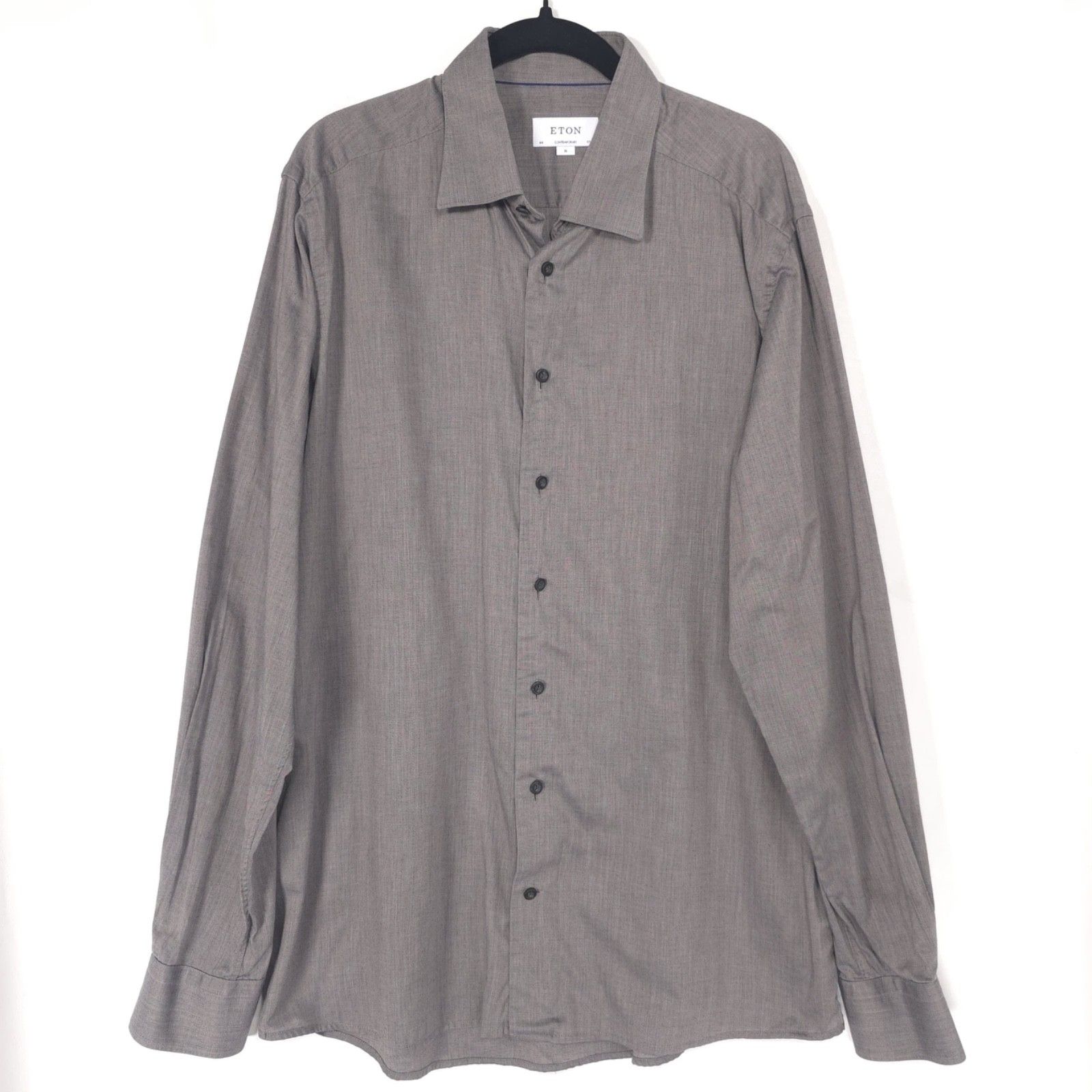 Eton Contemporary Men's Shirt Xl 17.5 Gray 100% Cotton Herringbone Romania Eu44